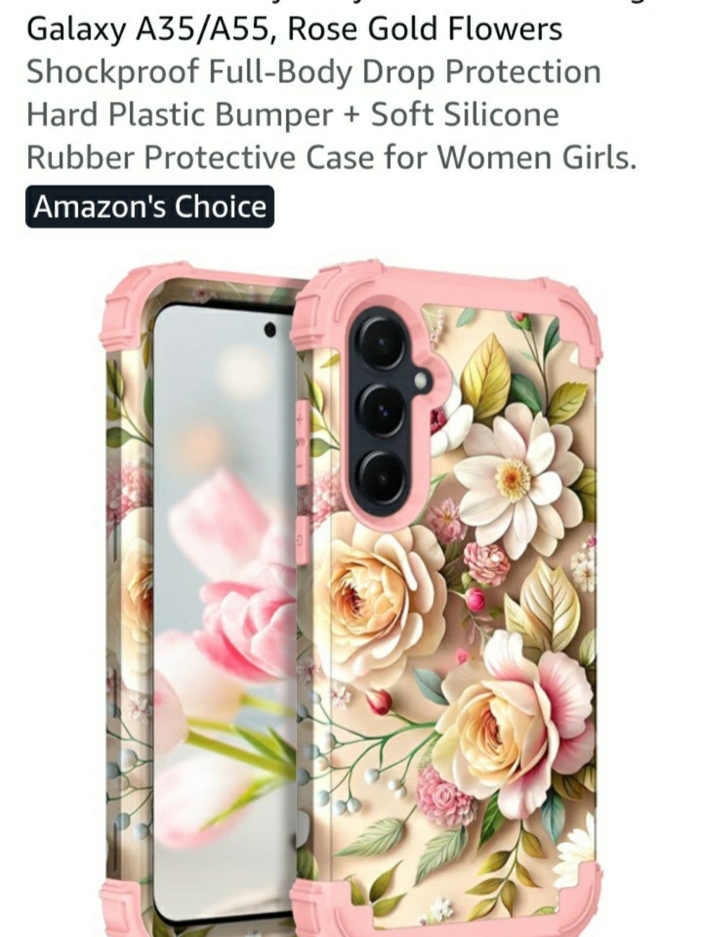 Samsung Galaxy A35/A55 Rose Gold Floral Protective Case - Pink